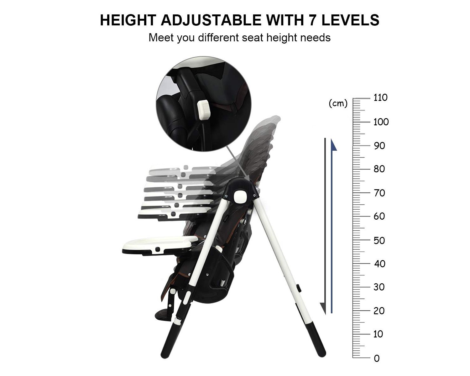 Foldable Baby High Chair with Adjustable Height and Recline