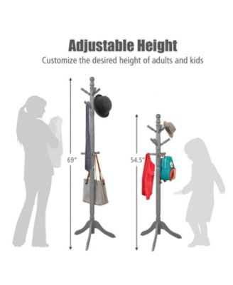 Entryway Height Adjustable Coat Stand with 9 Hooks