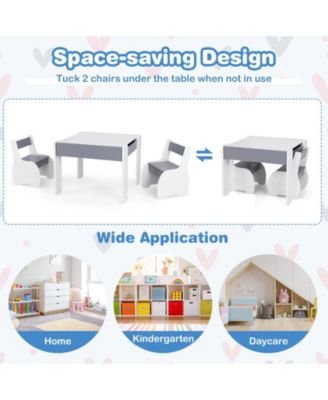 4-in-1 Wooden Activity Kids Table and Chairs with Storage and Detachable Blackboard