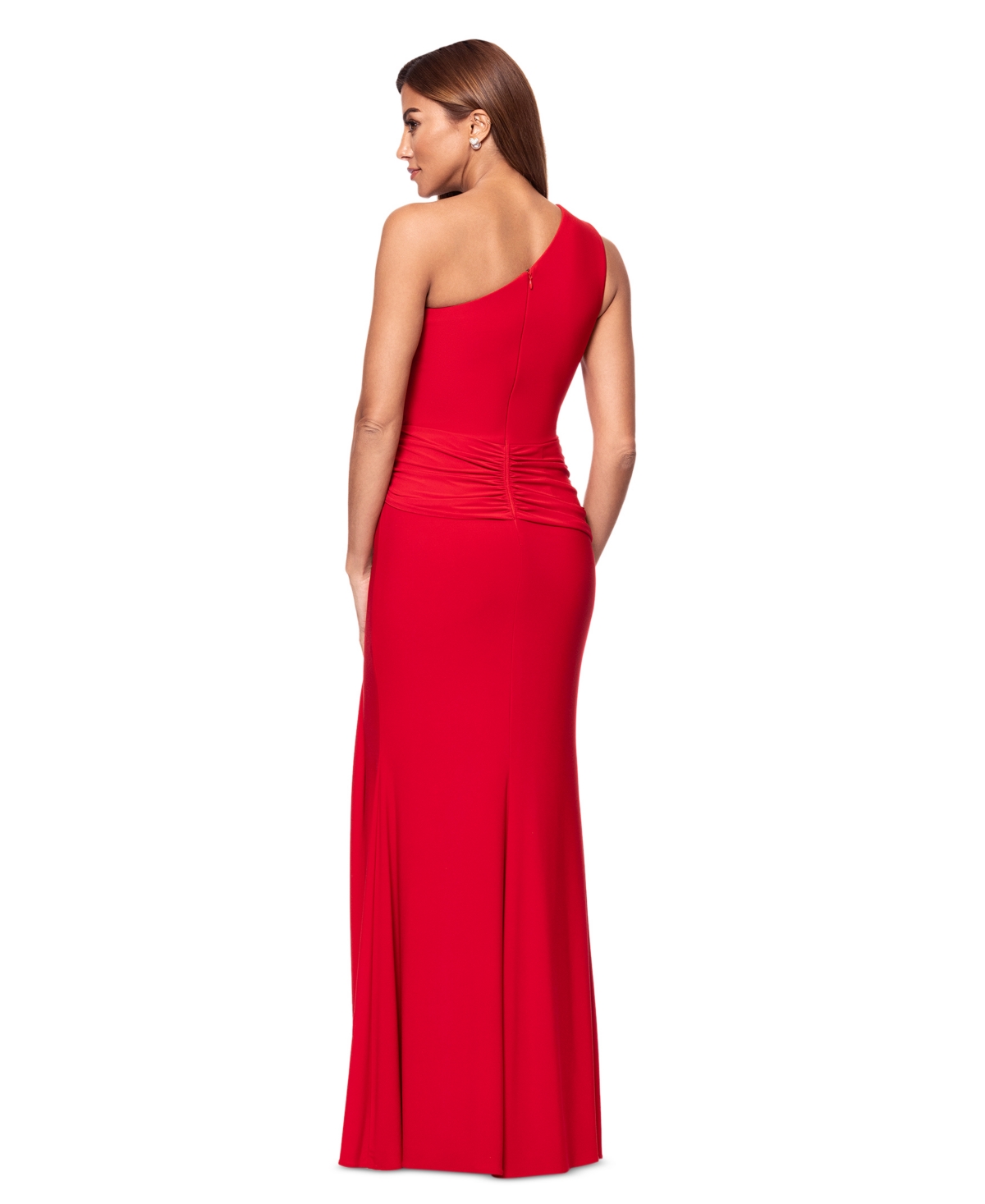 Xscape Petite One-shoulder Draped-detail Gown In Red