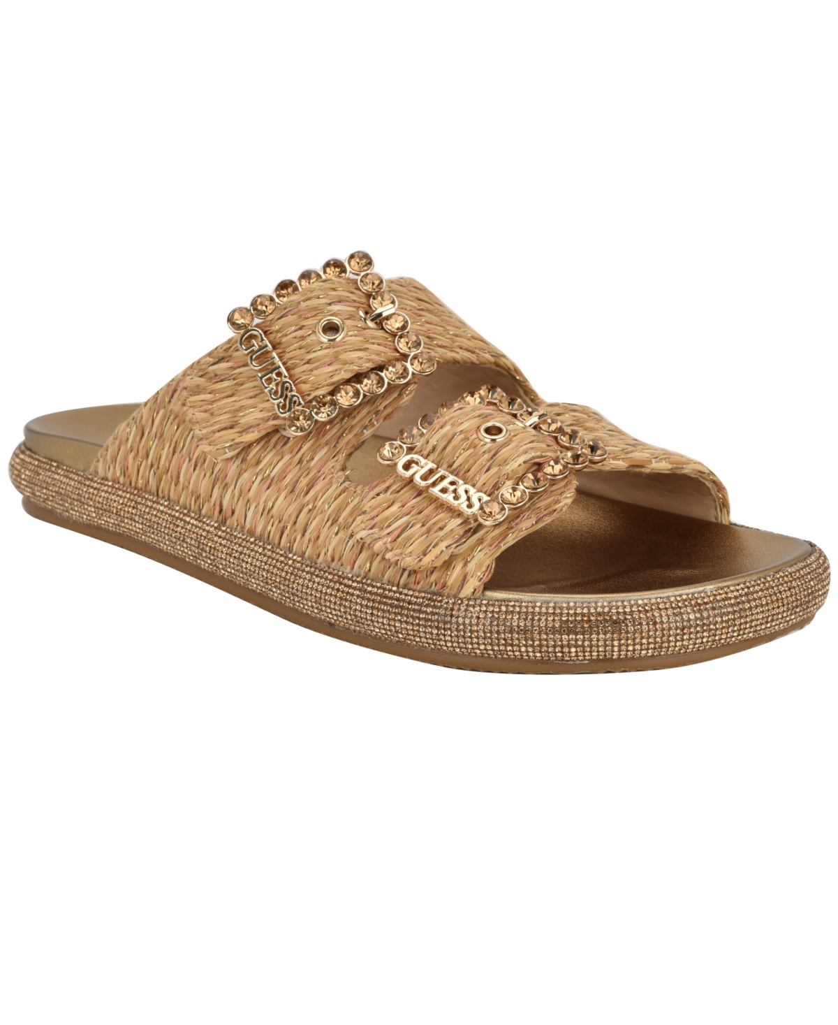 Guess Women's Funzya Embellished Double Band Footbed Sandals In Light Natural Straw,raffia