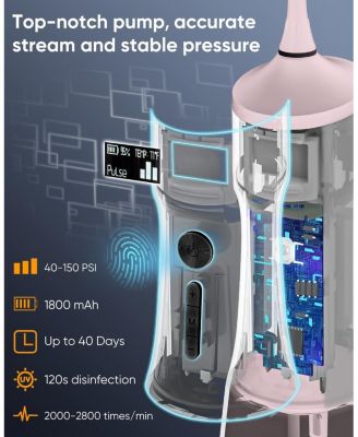 LP221 UVC Sterilizable Cordless Water Flosser 335ML Tank OLED Display Dental Flosser with 4 Modes 8 Jet Tips & Storage Pouch for Home & Travel