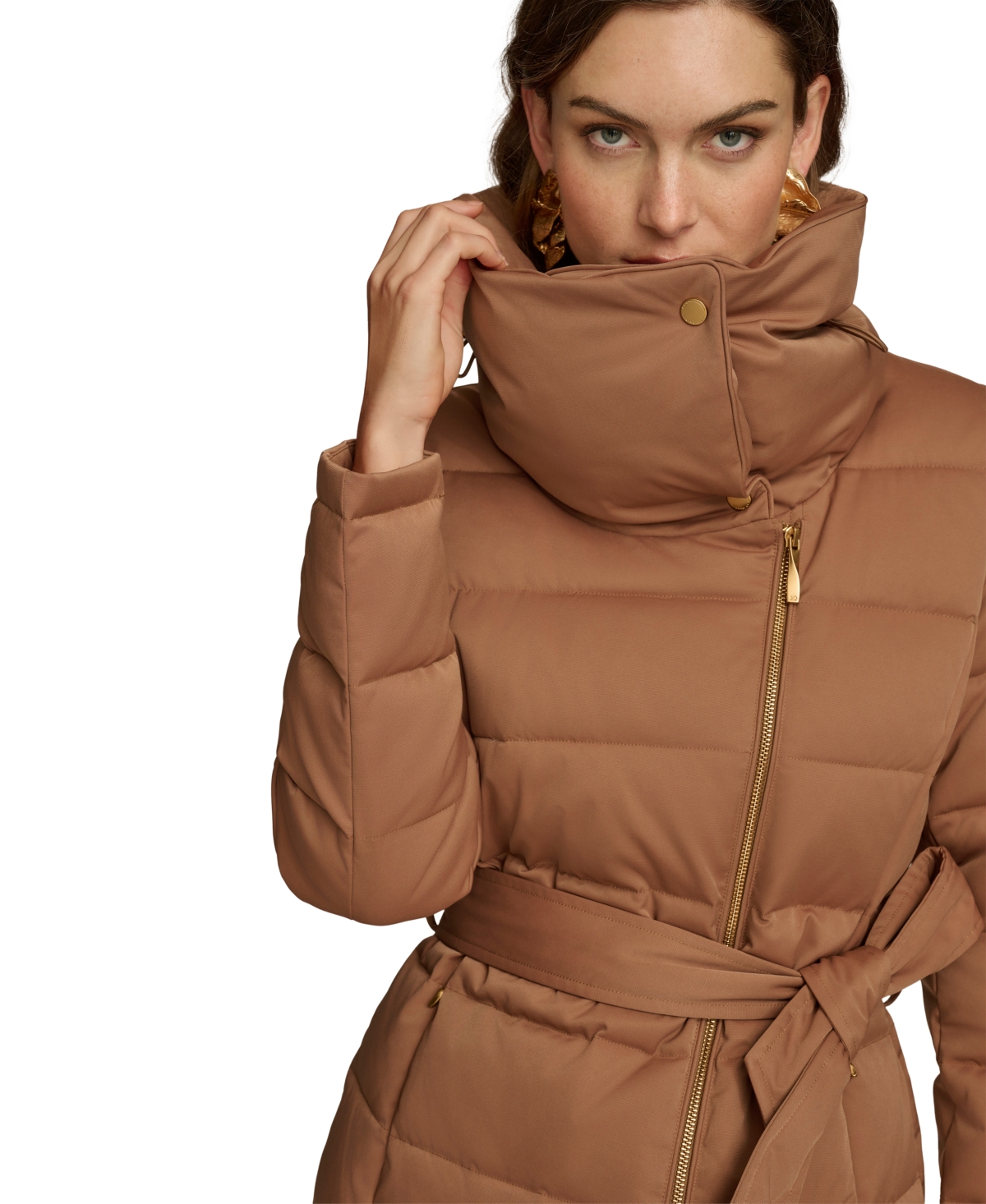 Donna Karan Women's Belted Asymmetric Puffer Coat In Antique Gold