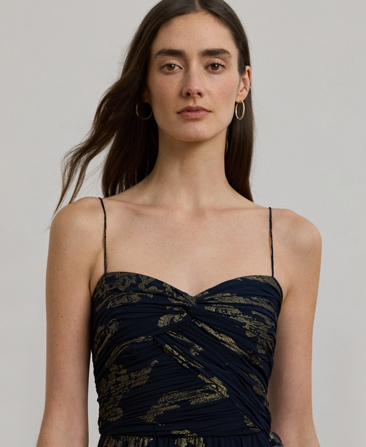 Shop Ralph Lauren Women's Paisley Foiled Chiffon Sleeveless Gown In Navy Multi