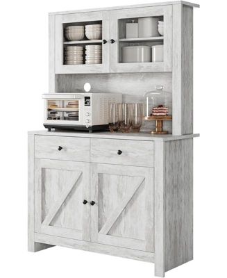 Kitchen Pantry Cabinet with Microwave Stand, Freestanding Hutch Cabinet with Buffet Cupboard, Tall Kitchen Cabinets with Adjustable Shelves for Kitchen, Dining Room
