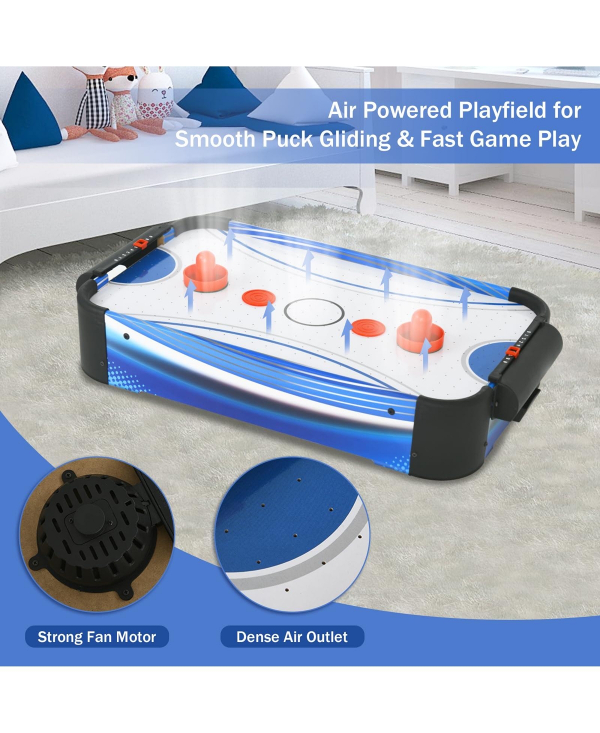 Inolait Mini Tabletop Air Hockey Game with Electric Motor Fan, 2 Pushers and 2 Air Hockey Pucks