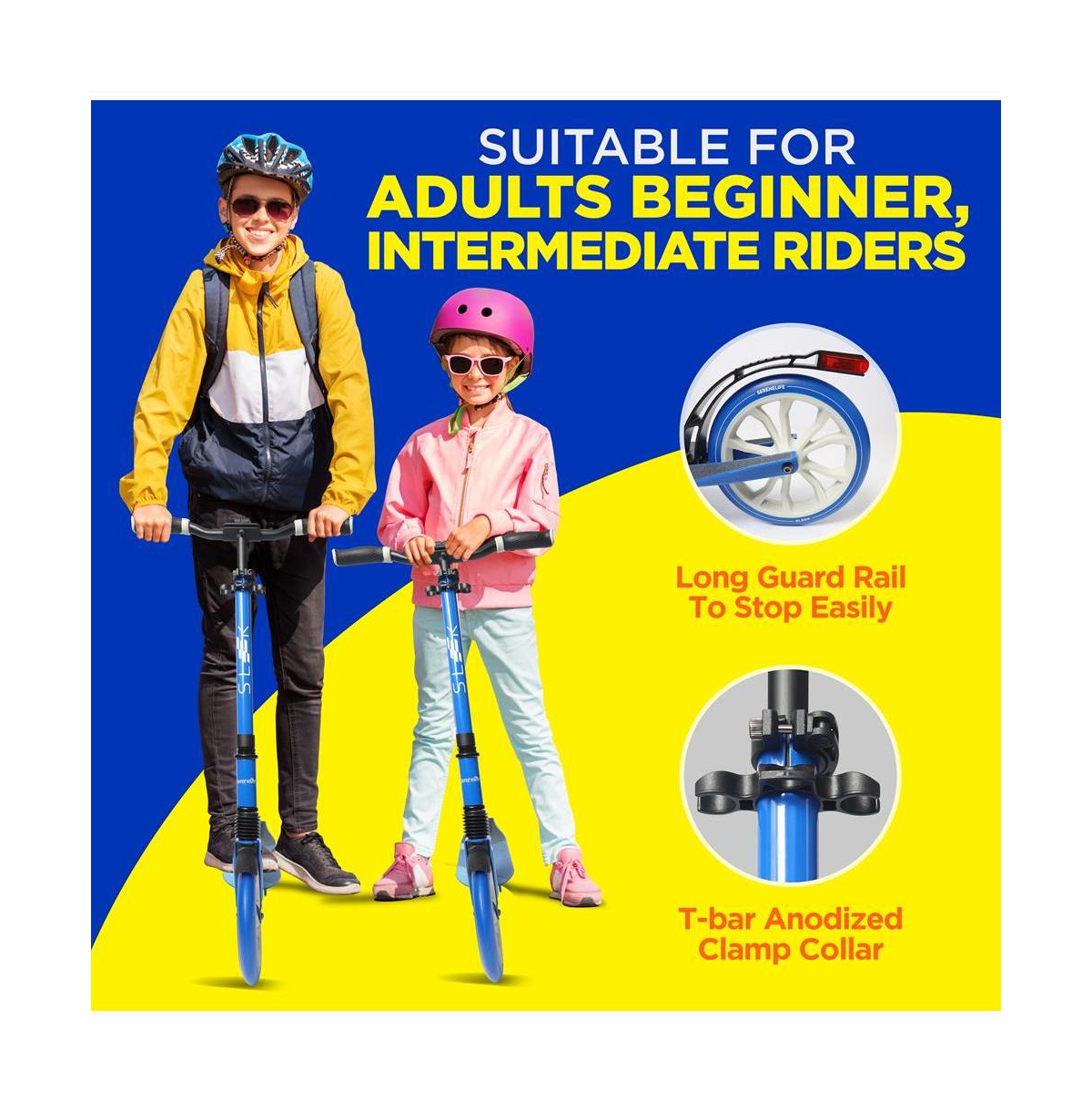SereneLife Lightweight Foldable Kick Scooter for Adults, Adjustable Height - Blue