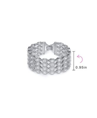 Art Deco Style Jewelry CZ Marquise Cubic Zirconia 4 Row Wide Tennis Bracelet Rhodium Plated 7.5 Inches. Perfect Formal Party.