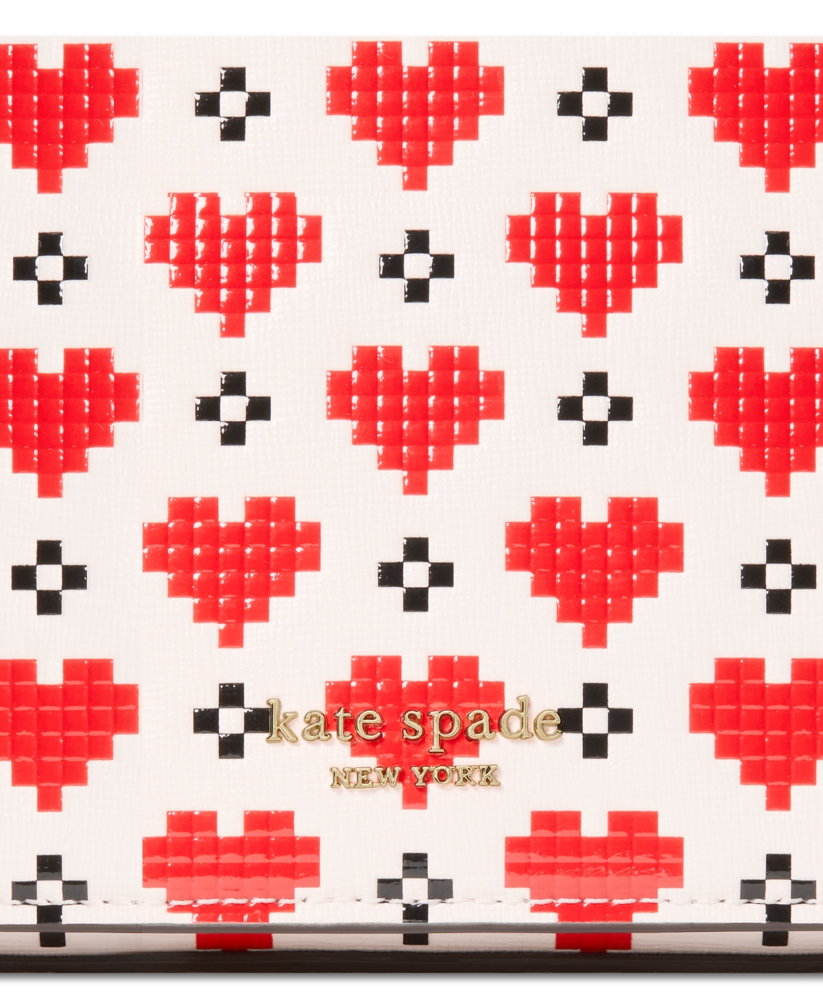 Kate Spade Devin Pixel Heart Embossed Saffiano Leather Small Chain Wallet Crossbody In Cream Multi