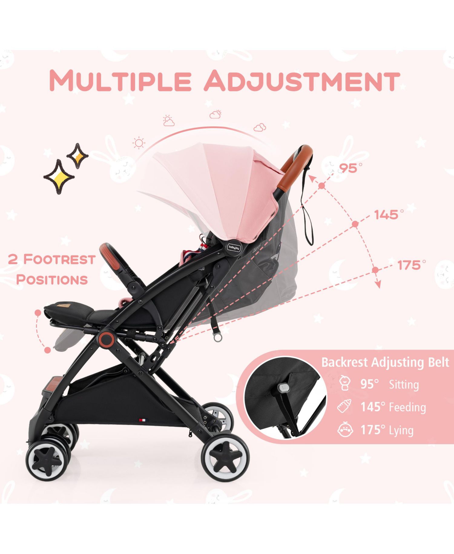 Lightweight Baby Stroller Aluminium Frame for Home Office Use