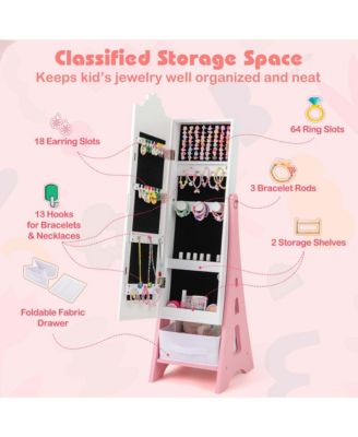 Kids Vanity Set Princess Makeup Dressing Table &amp; Chair Set with Jewelry Armoire