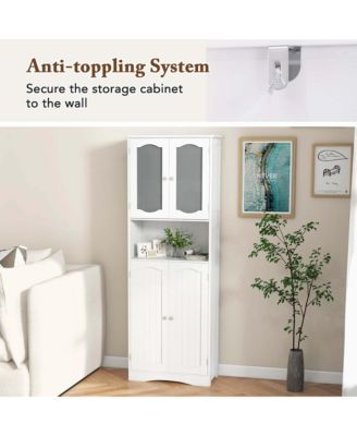 64.5" MDF Bathroom Cabinet with Tempered Glass Doors and Adjustable Shelves