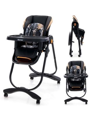 Costway Toddler High Chair with Wheel Folding Dining Chair Adjustable Height Recline - Black 97$