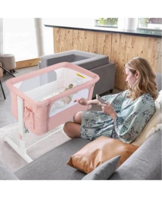 Portable Baby Bedside Bassinet with 5-level Adjustable Heights and Travel Bag