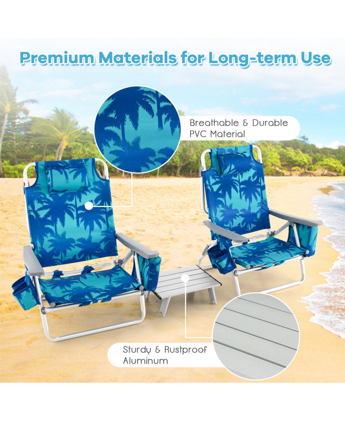 Gouun 2 Packs 5-Position Outdoor Folding Backpack Beach Table Chair Reclining Chair Set