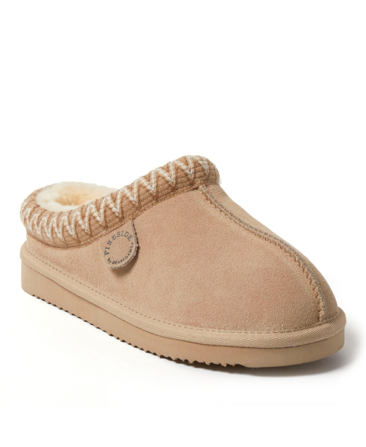Fireside by Dearfoams Women's Greta Genuine Shearling Clog Slipper with Taping - Sand