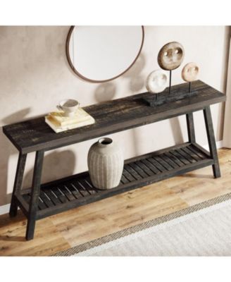 Farmhouse Console Entryway Table: 70.9 Inches Extra Long Console Table for Entryway, 2-Tier Narrow Wood Foyer Sofa Couch Table