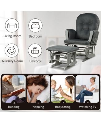 Glider and Ottoman Cushion Set Wood Baby Nursery Rocking Chair