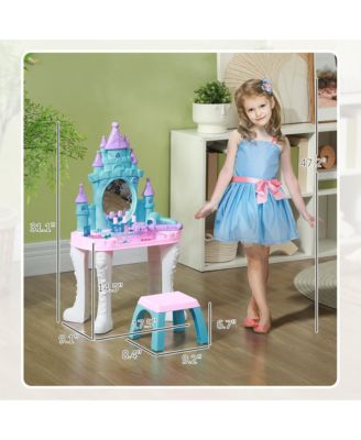 Kids Vanity Set with Mirror and Stool, Light, Music, Castle Design