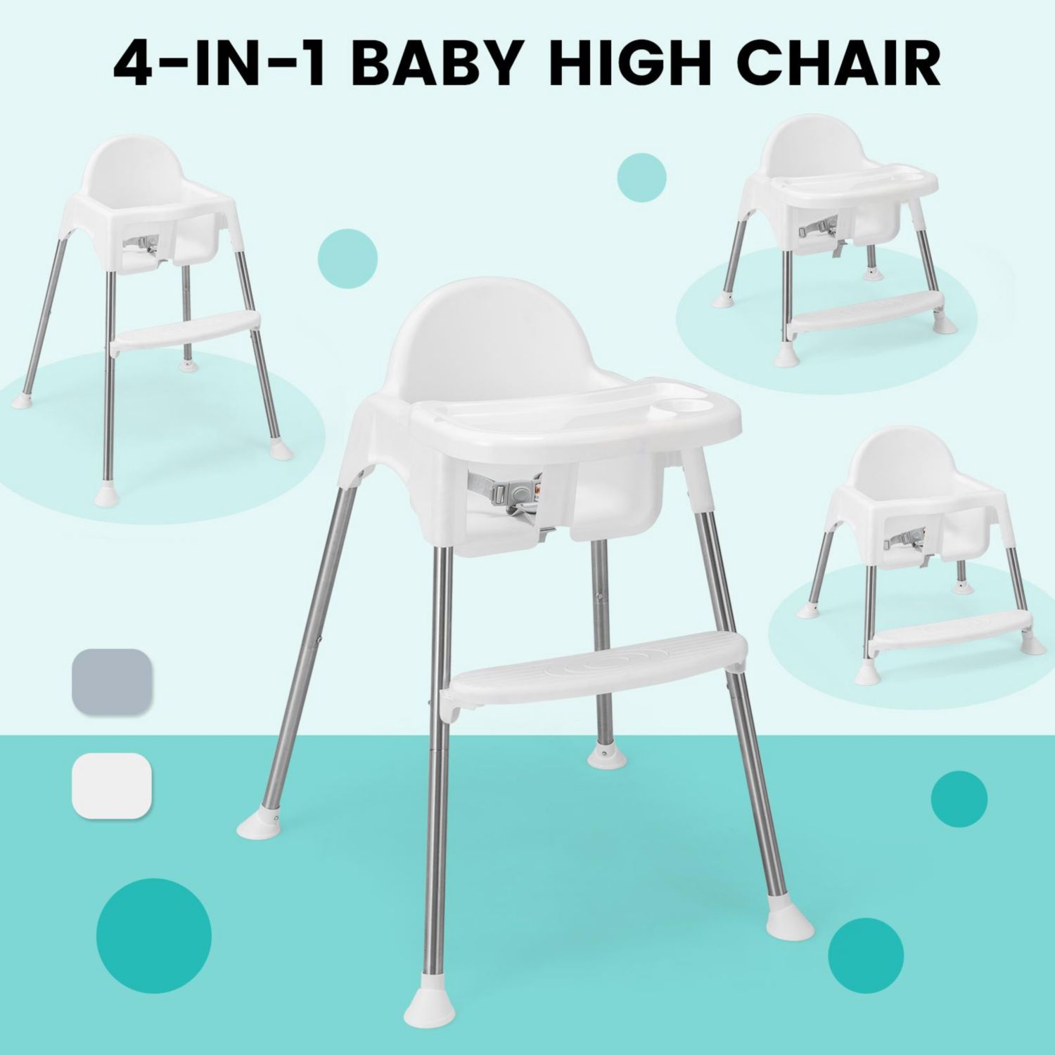 4-in-1 Convertible Baby High Chair with Removable Tray