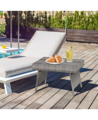 Folding PE Rattan Side Coffee Table Patio Garden Furniture