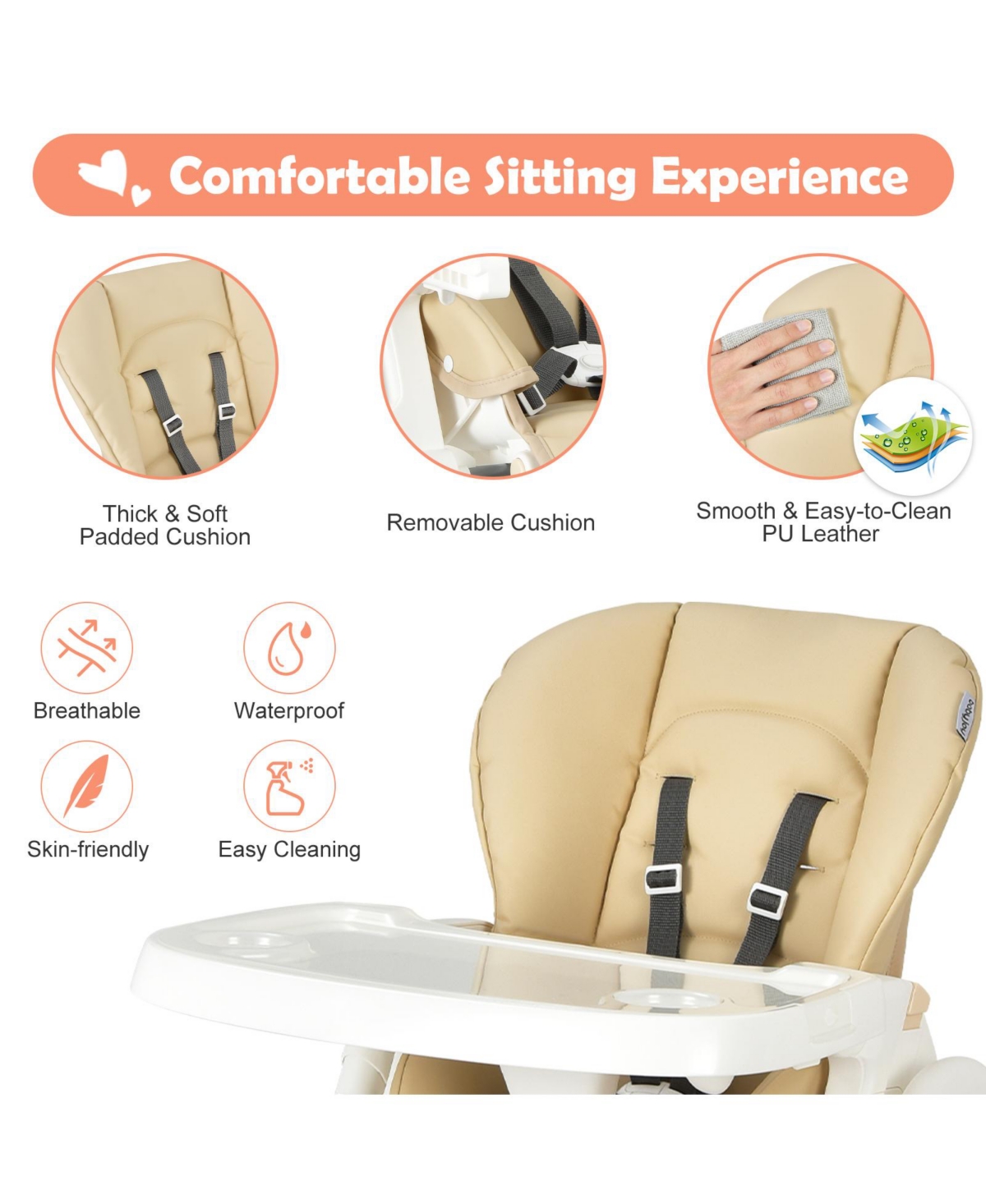 Gouun Foldable Baby High Chair with Double Removable Trays and Book Holder