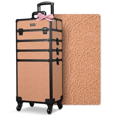 4in1 Rolling Makeup Train Case Cosmetic Organizer Rococo Coral