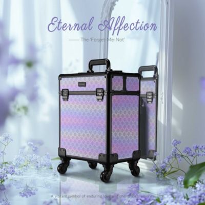 Rolling Makeup Train Case Cosmetic Trolley Organizer Blush ForgetMeNot