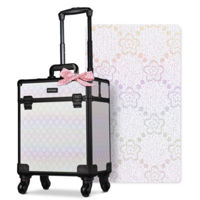 Rolling Makeup Train Case Cosmetic Trolley Organizer Blush ForgetMeNot