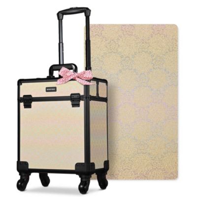 Rolling Makeup Train Case Cosmetic Trolley Organizer Blush ForgetMeNot