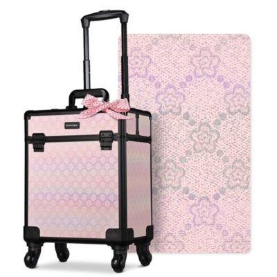 Rolling Makeup Train Case Cosmetic Trolley Organizer Blush ForgetMeNot