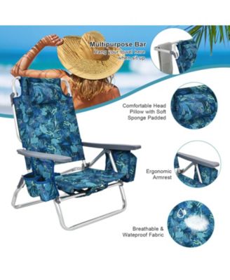 2 Packs 5-Position Outdoor Folding Backpack Beach Table Chair Reclining Chair Set