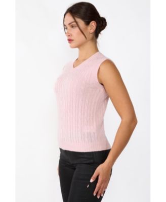 Women's 100% Cashmere V Neck Cable-knit Sweater Vest