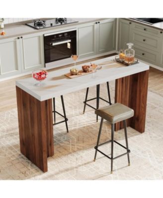 Home Bar Unit, 55.12-Inch Bar Table with a Faux Marble Finished Tabletop, Modern Freestanding Mini Bar for Home Kitchen, Living Room, Balcony, Basement