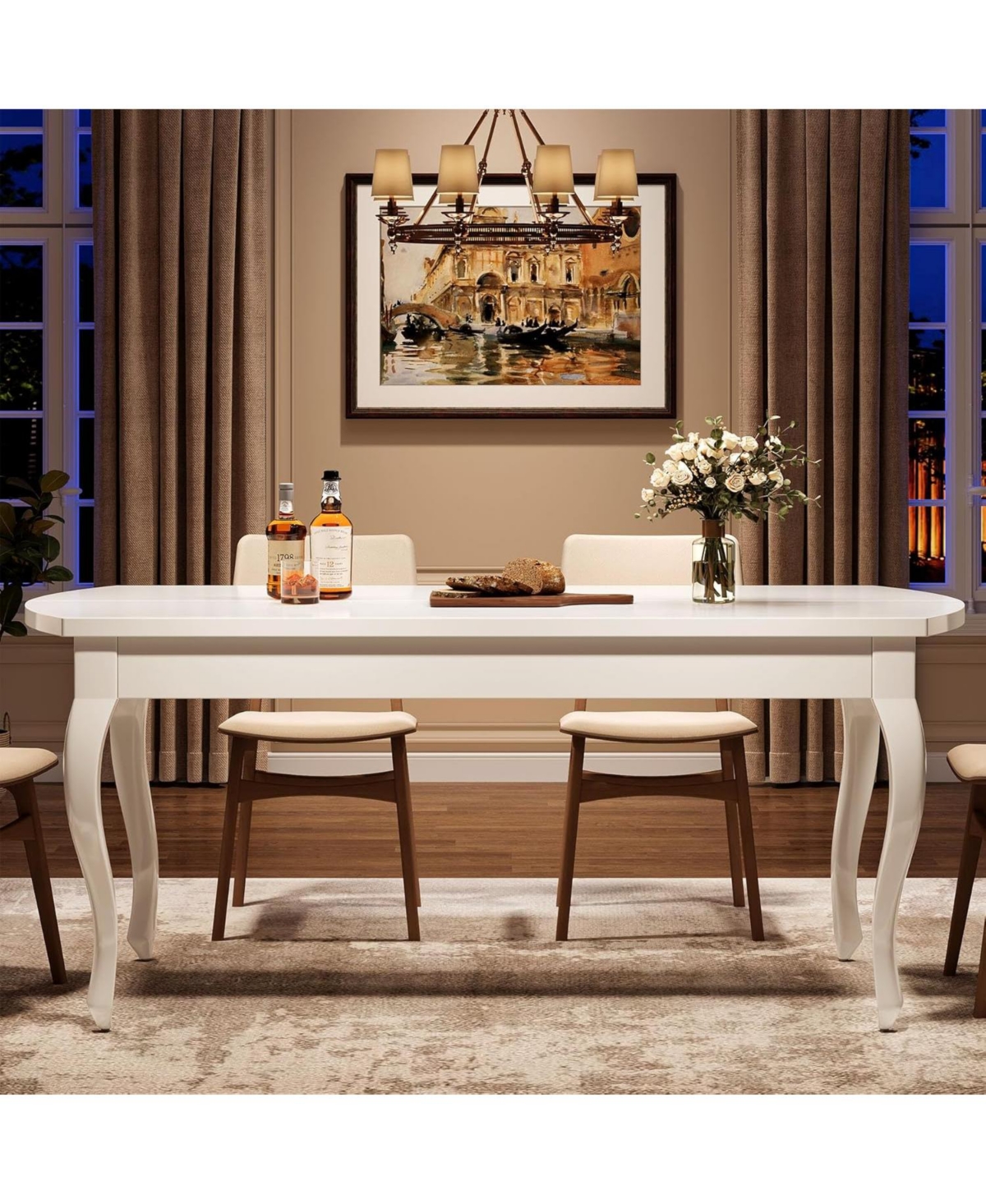 Tribesigns 63-Inch Dining Table for 4-6 People, Modern Rectangular Dining Room Table with Chic Cabriole Legs, Wood Kitchen Table Dinner Table fo