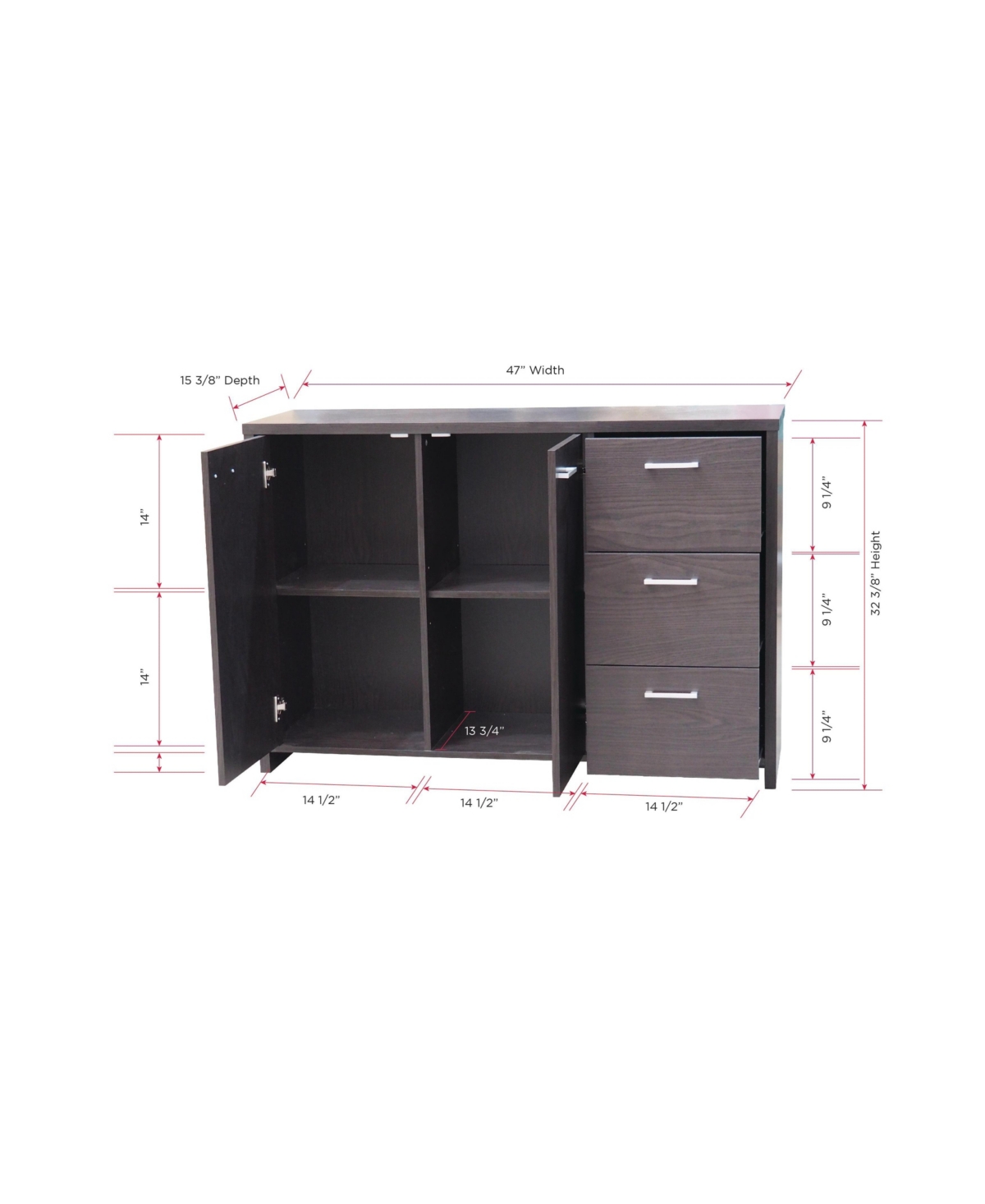 Kings Brand Furniture Lebeau - Buffet Storage Cabinet,- Oak chocolate