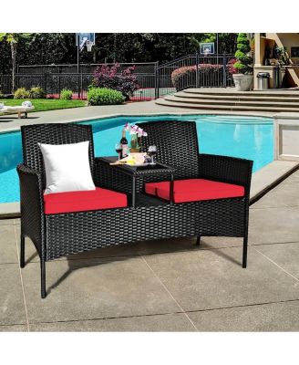 Wicker Patio Conversation Furniture Set with Removable Cushions and Table