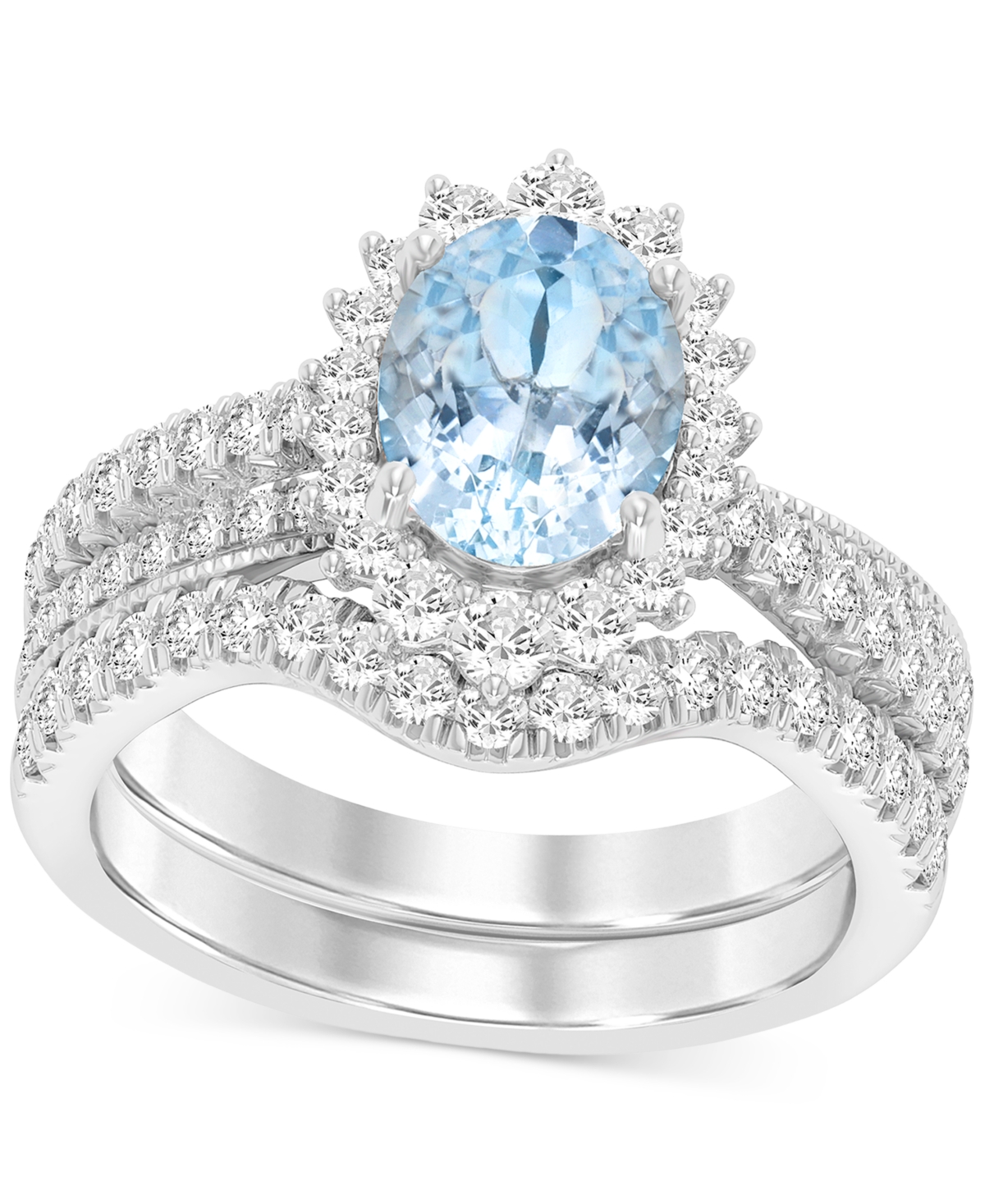 Macy's Aquamarine (1-1/2 Ct. T.w.) & Diamond (7/8 Ct. T.w.) Oval Halo Bridal Set In 14k White Gold In Aquamarine