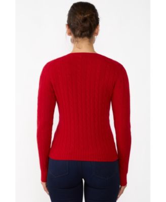 Women's 100% Cashmere Cable-knit Long Sleeve Pullover V Neck Sweater
