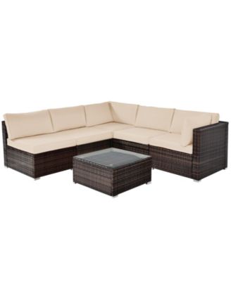 6 Pieces Patio Rattan Furniture Set with Cushions