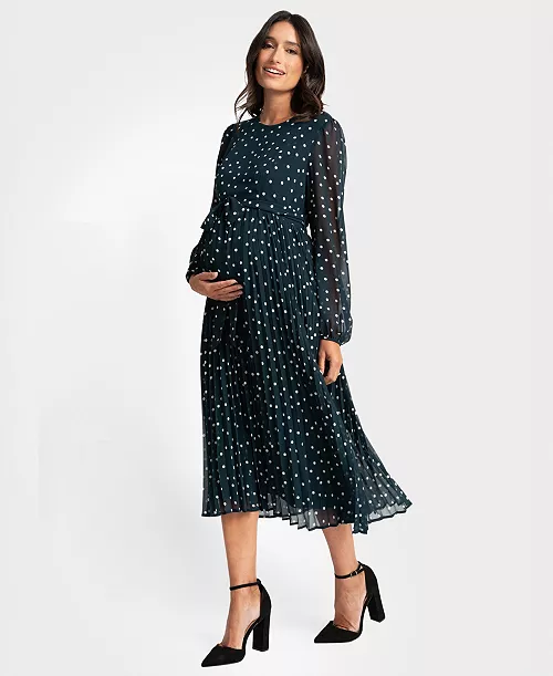 maternity pleated spot dress