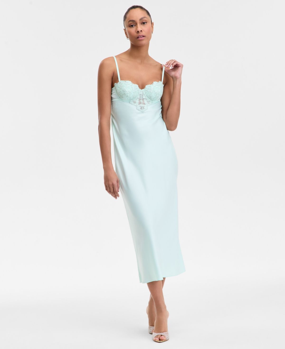 Inc International Concepts Women's Lace Applique Satin Nightgown, Exclusively At Macy's In Clear Dew