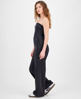 Juniors' Strapless Denim Jumpsuit