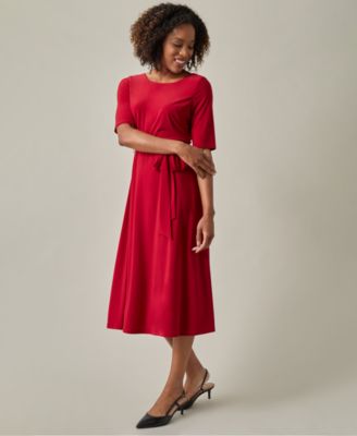 Women's Tie-Waist Short-Sleeve Fit & Flare Dress