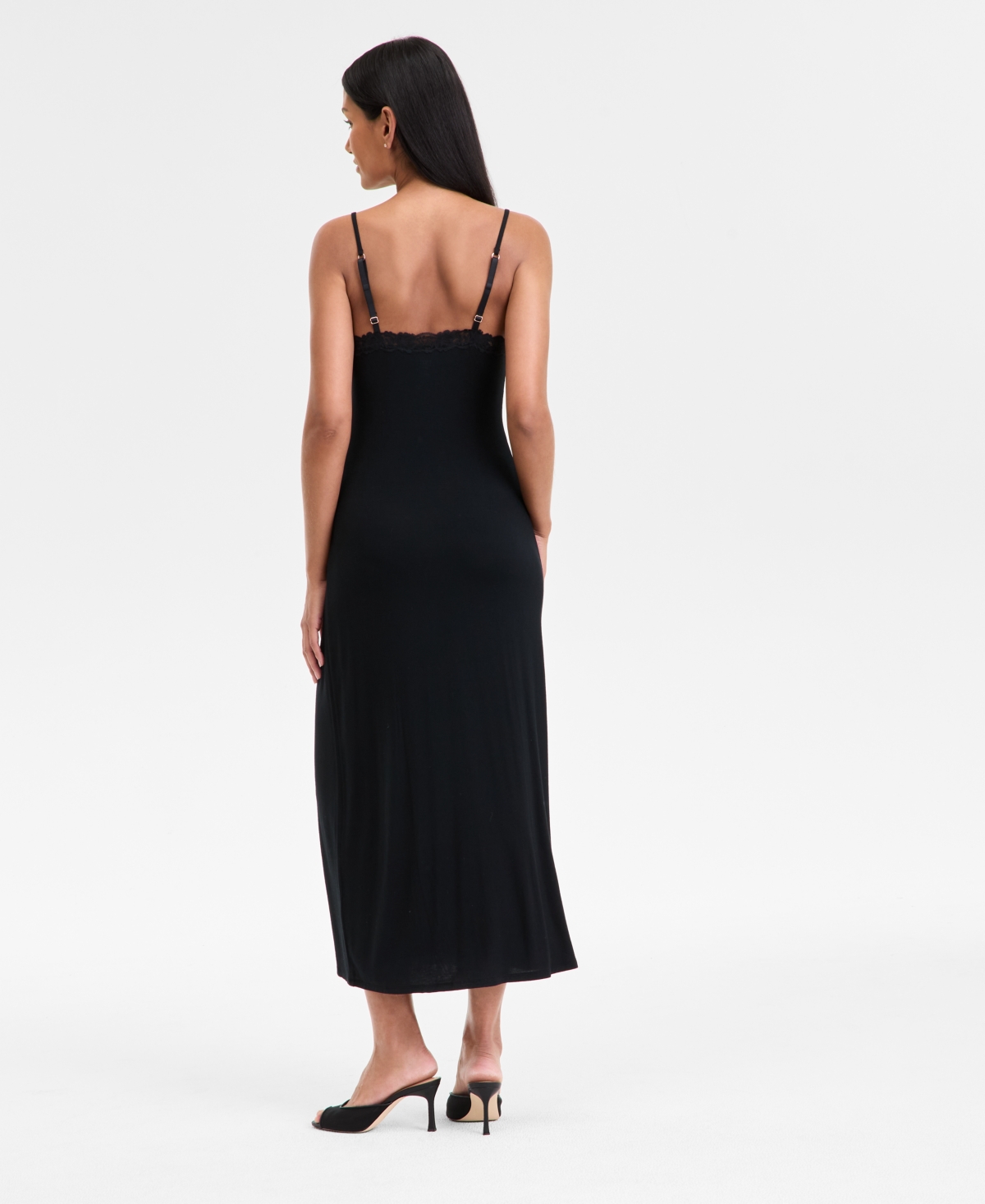 Inc International Concepts Women's Lace-trim Knit Nightgown, Exclusively At Macy's In Deep Black
