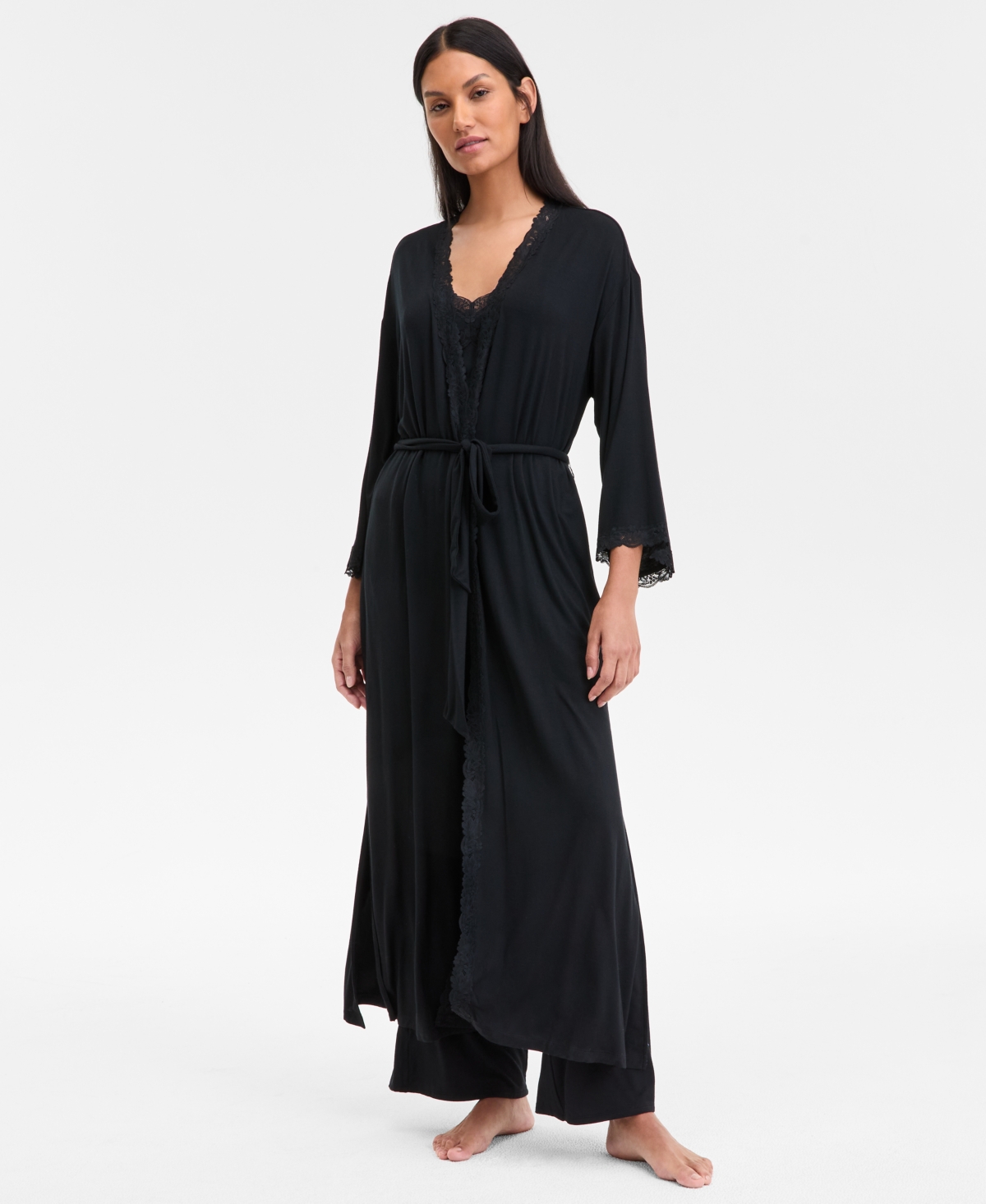 INC INTERNATIONAL CONCEPTS WOMEN'S LACE-TRIM KNIT ROBE, EXCLUSIVELY AT MACY'S 