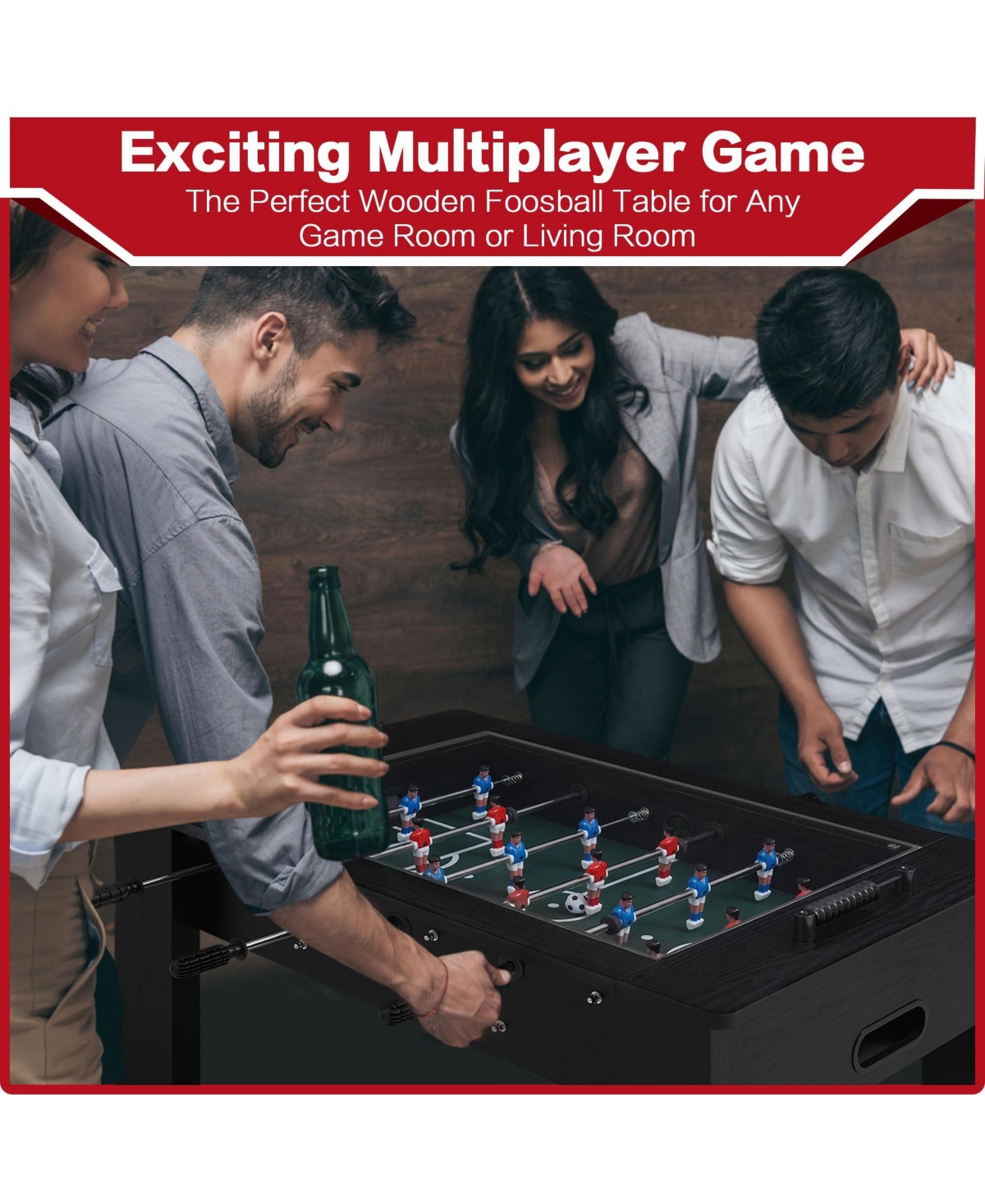 Sugift Foosball Coffee Table, Soccer Game Table with Tempered Glass, Modern Multi Arcade Game Table with 2 Balls