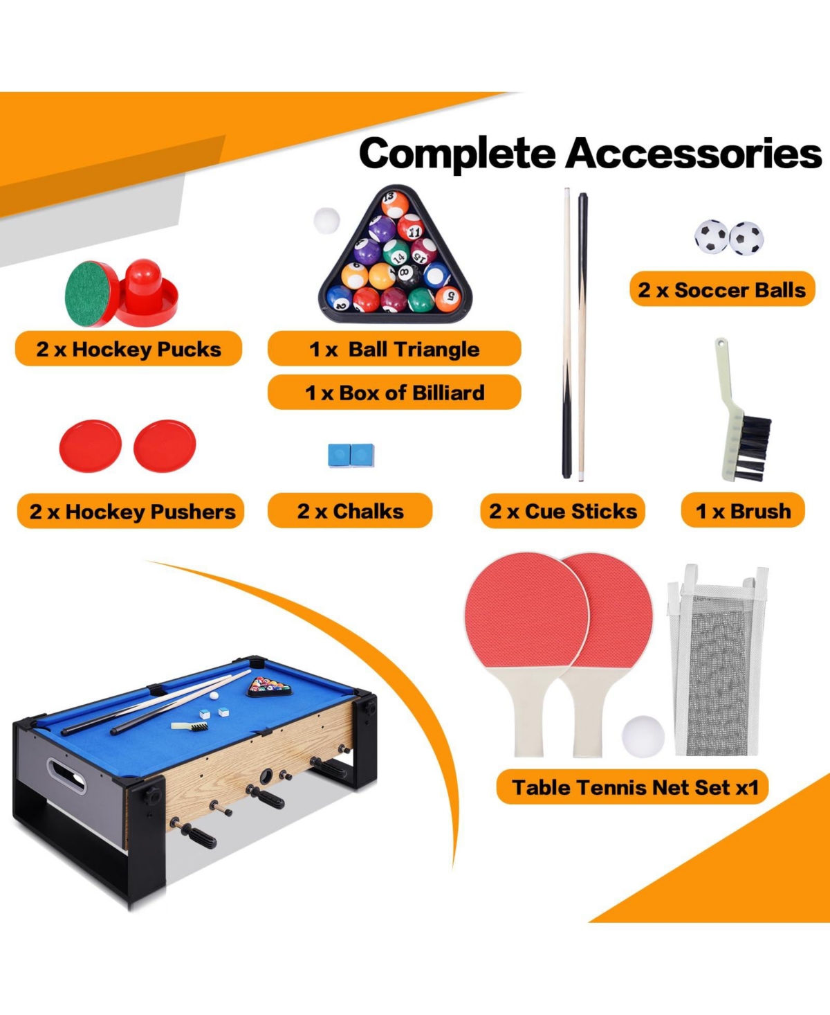 Sugift 4-in-1 Reversible Game Table for Kids, Combo Sports Table w/Billiards, Foosball, Hockey & Table Tennis