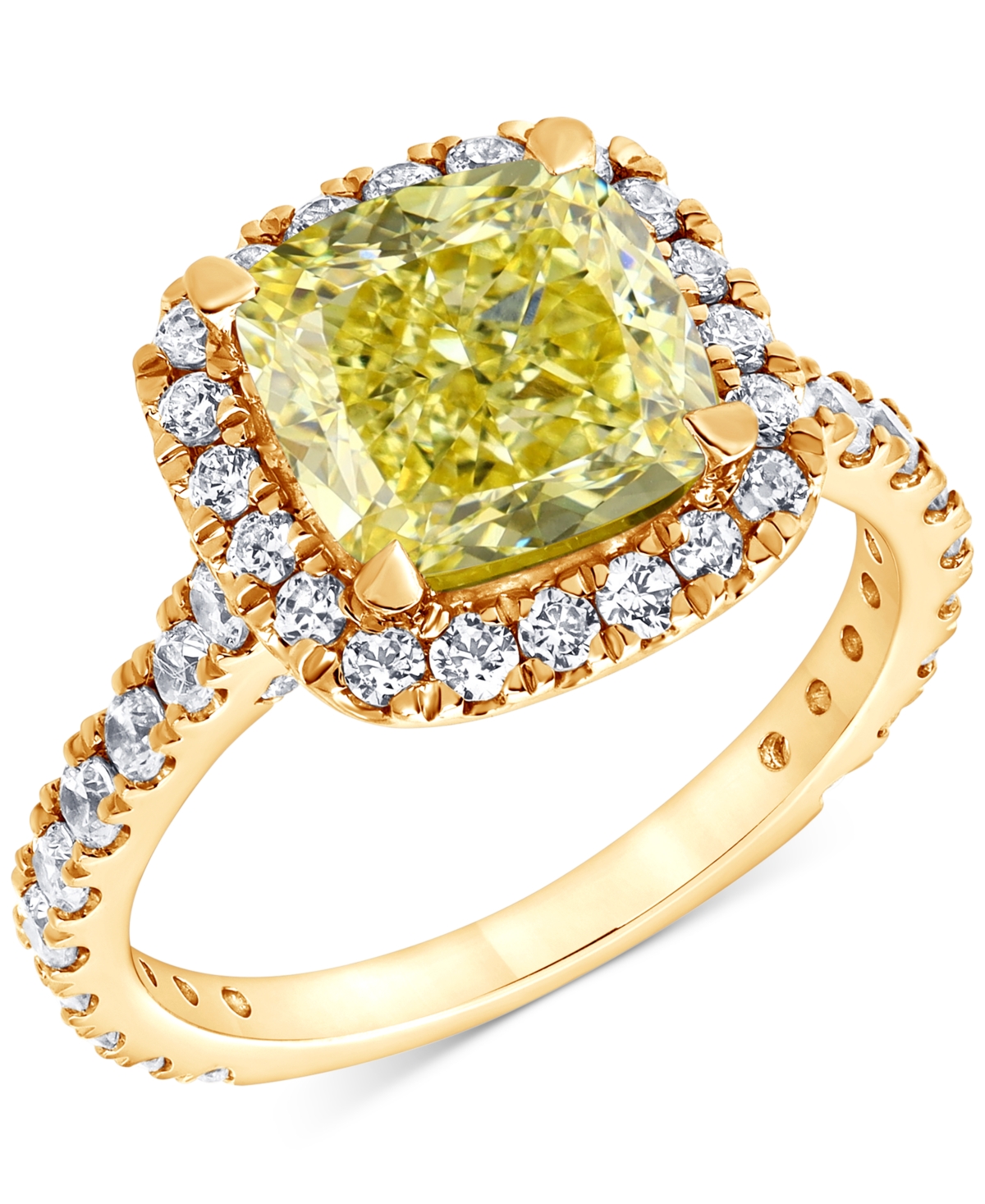 Badgley Mischka Igi Certified Lab Grown Yellow Diamond Cushion Halo Engagement Ring (4 Ct. T.w.) In 14k White, Yello In Yellow Gold