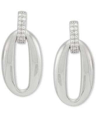 Diamond Oval Drop Earrings (1/10 ct. t.w.) in Sterling Silver